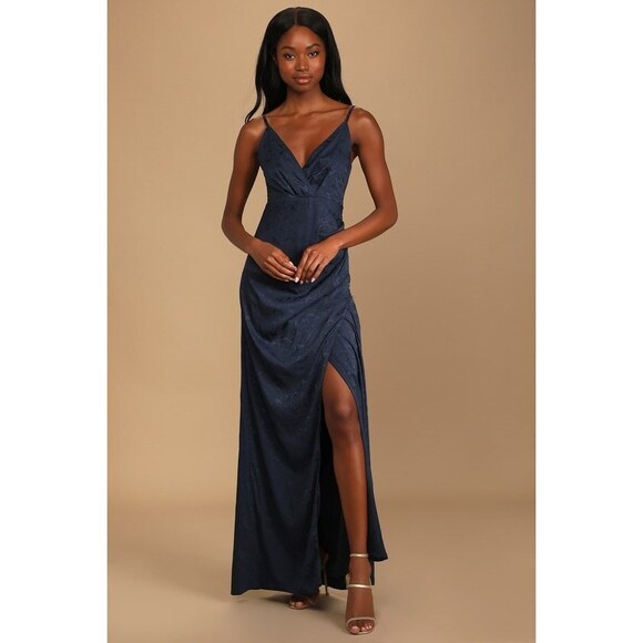 Navy Blue Jacquard Dress from Lulus, Medium Size